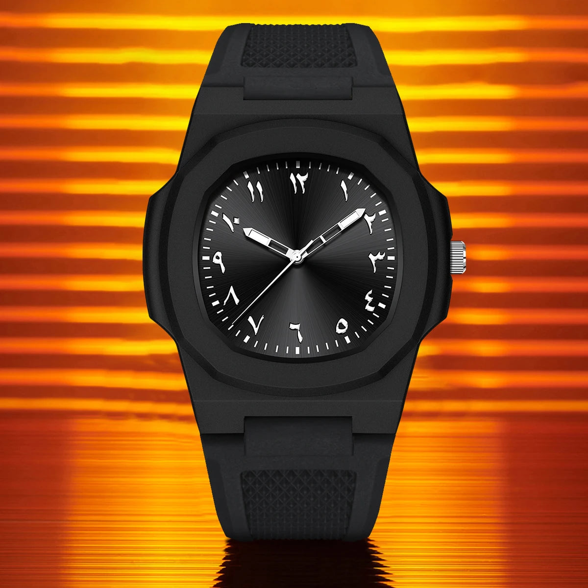 Men's Arabic Numeral Quartz Watch 30-Meter Water Resistance Casual Sports Silicone Wristband Watch Clock Nautilus Design Watch