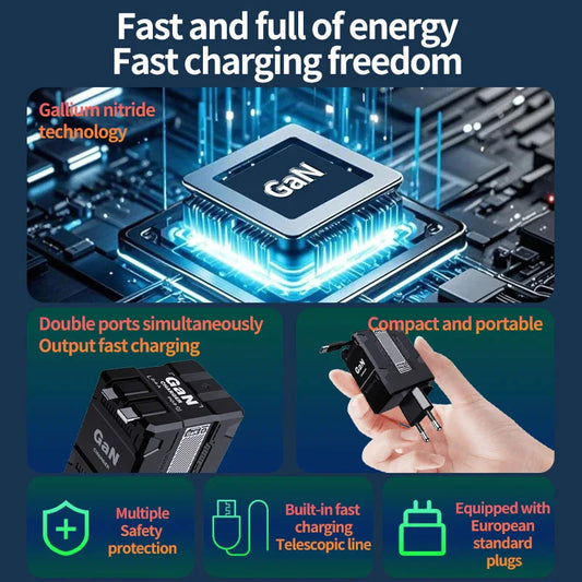 Xiaomi 120W GaN Fast Charger Compatible With Retractable Type-c And Ligtning Cable Portable Adapter For Iphone 16 Ipad Macbook