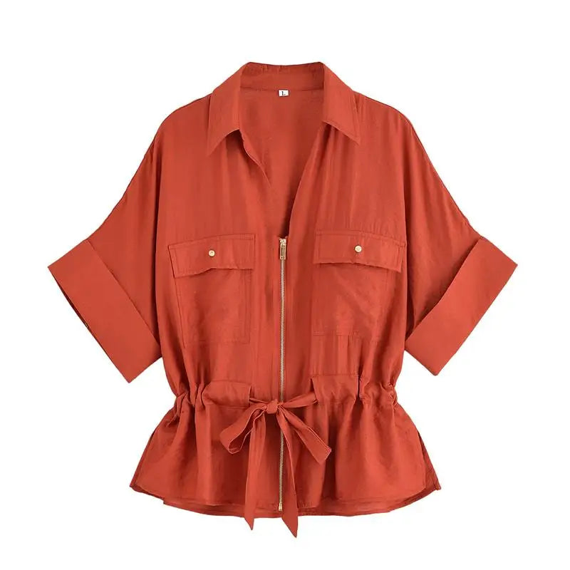 Women’s Summer 2-Piece Set – Loose Shirt & High-Waist Pants