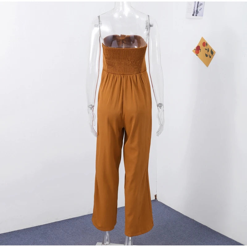Backless Off-Shoulder Jumpsuit – Wide-Leg High Waist Summer Romper for Women