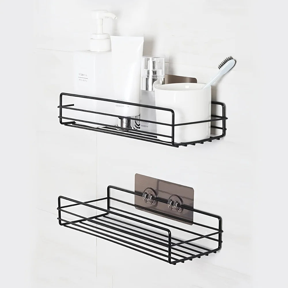 Rustproof Adhesive Shower Caddy with Hooks – No-Drill Bathroom Organizer