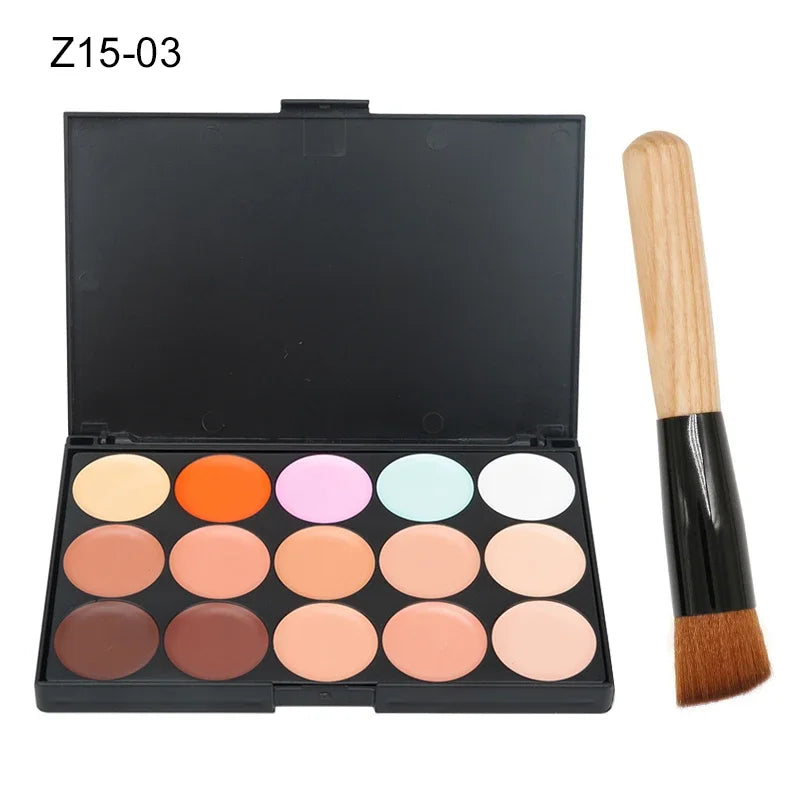 2pcs 15-color Professional Concealer with Brush,Face Makeup and Contouring Dark Circles Acne Mark Brightening Waterproof Sweat