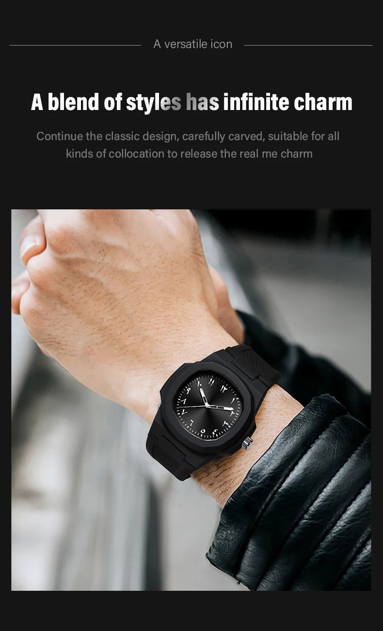 Men's Arabic Numeral Quartz Watch 30-Meter Water Resistance Casual Sports Silicone Wristband Watch Clock Nautilus Design Watch