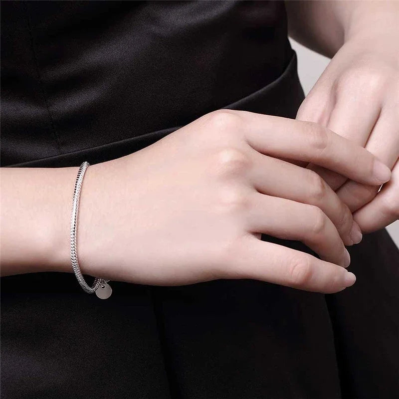 925 Sterling Silver 3mm Snake Chain 8 inches Basis Bracelet For Woman Charm Wedding Engagement Fashion Party Jewelry