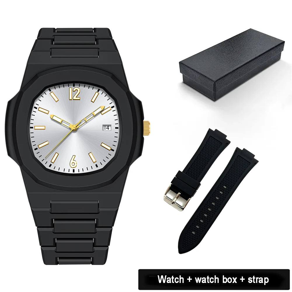 Men's Arabic Numeral Quartz Watch 30-Meter Water Resistance Casual Sports Silicone Wristband Watch Clock Nautilus Design Watch