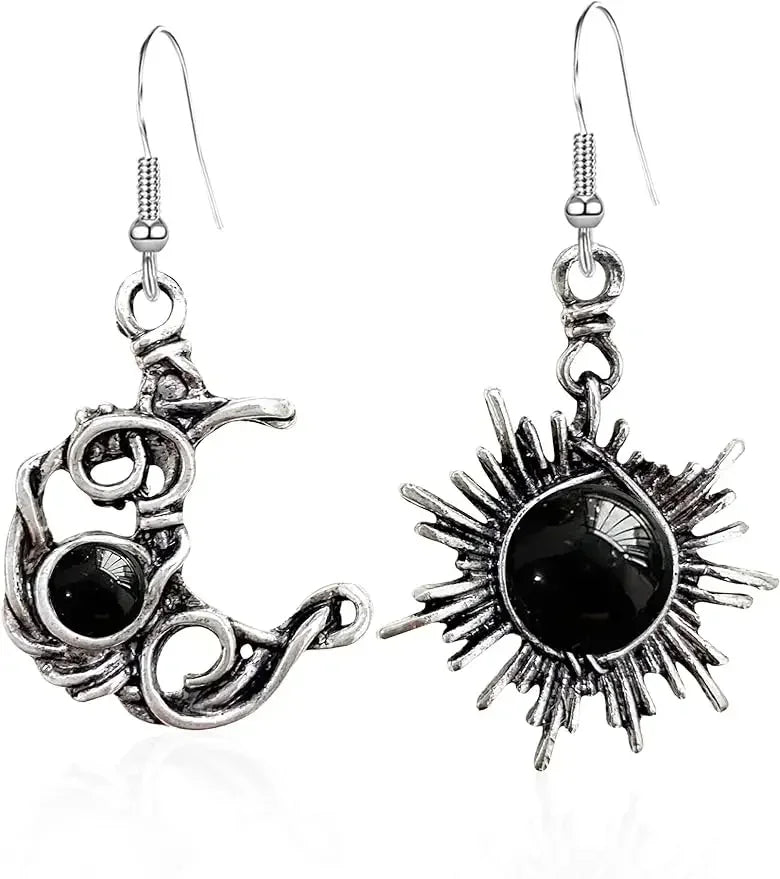 Boho Sun & Moon Drop Earrings – Vintage Crystal Jewelry for Women
