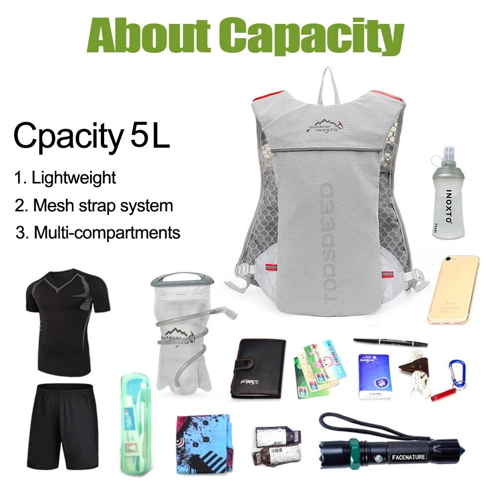 5L Ultralight Hydration Running Vest – Breathable Marathon & Cycling Backpack with 2×500ML Bottles