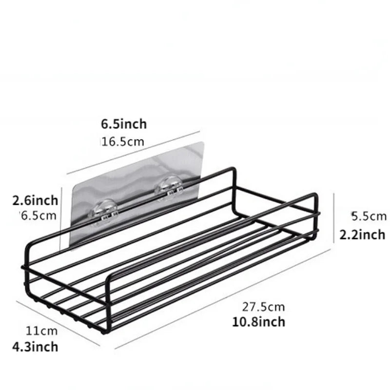 Rustproof Adhesive Shower Caddy with Hooks – No-Drill Bathroom Organizer