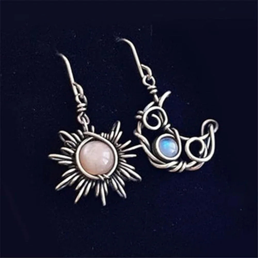 Boho Sun & Moon Drop Earrings – Vintage Crystal Jewelry for Women