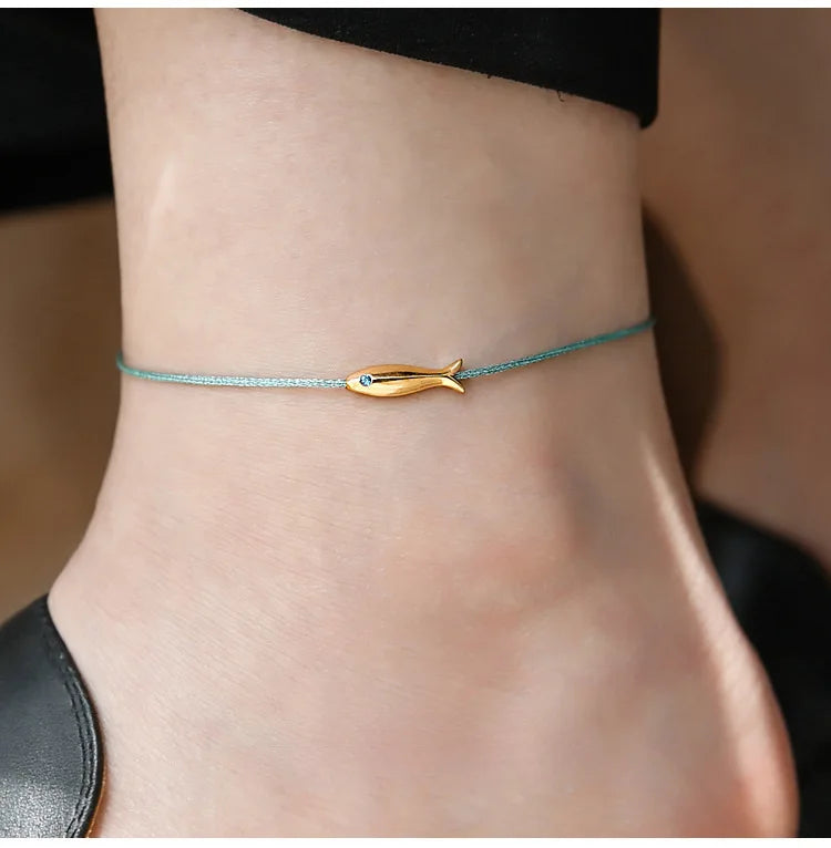 VENTFILLE 925 Sterling Silver Koi Fish Anklet Rope for Women Girl Cute Fashion Summer Jewelry Dropshipping Wholesale