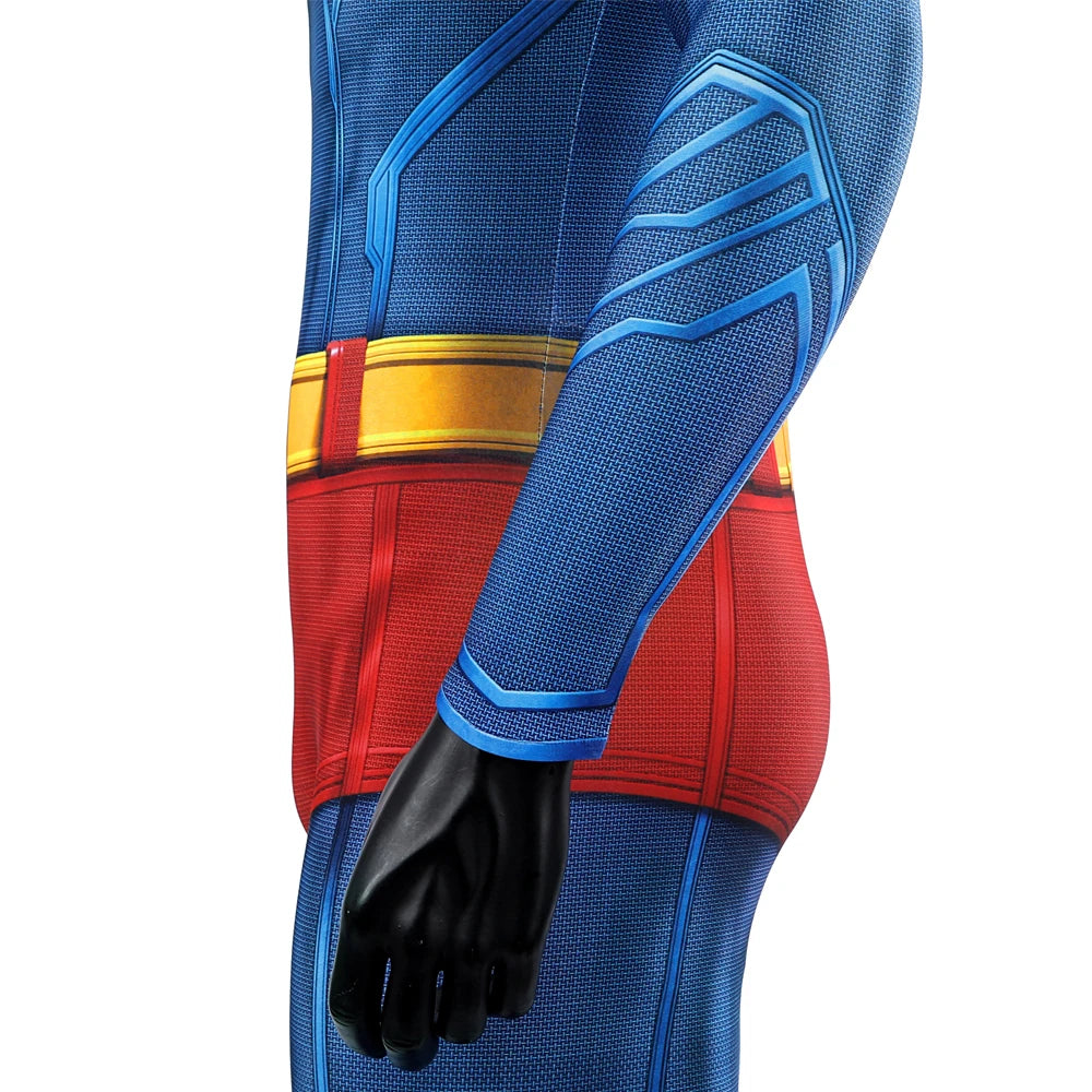 Hero Zentai Man Clark Kent Disguise Super High Quality Halloween Cosplay Costume Bodysuit with Red Cloak 3D Printed Kent Outfit