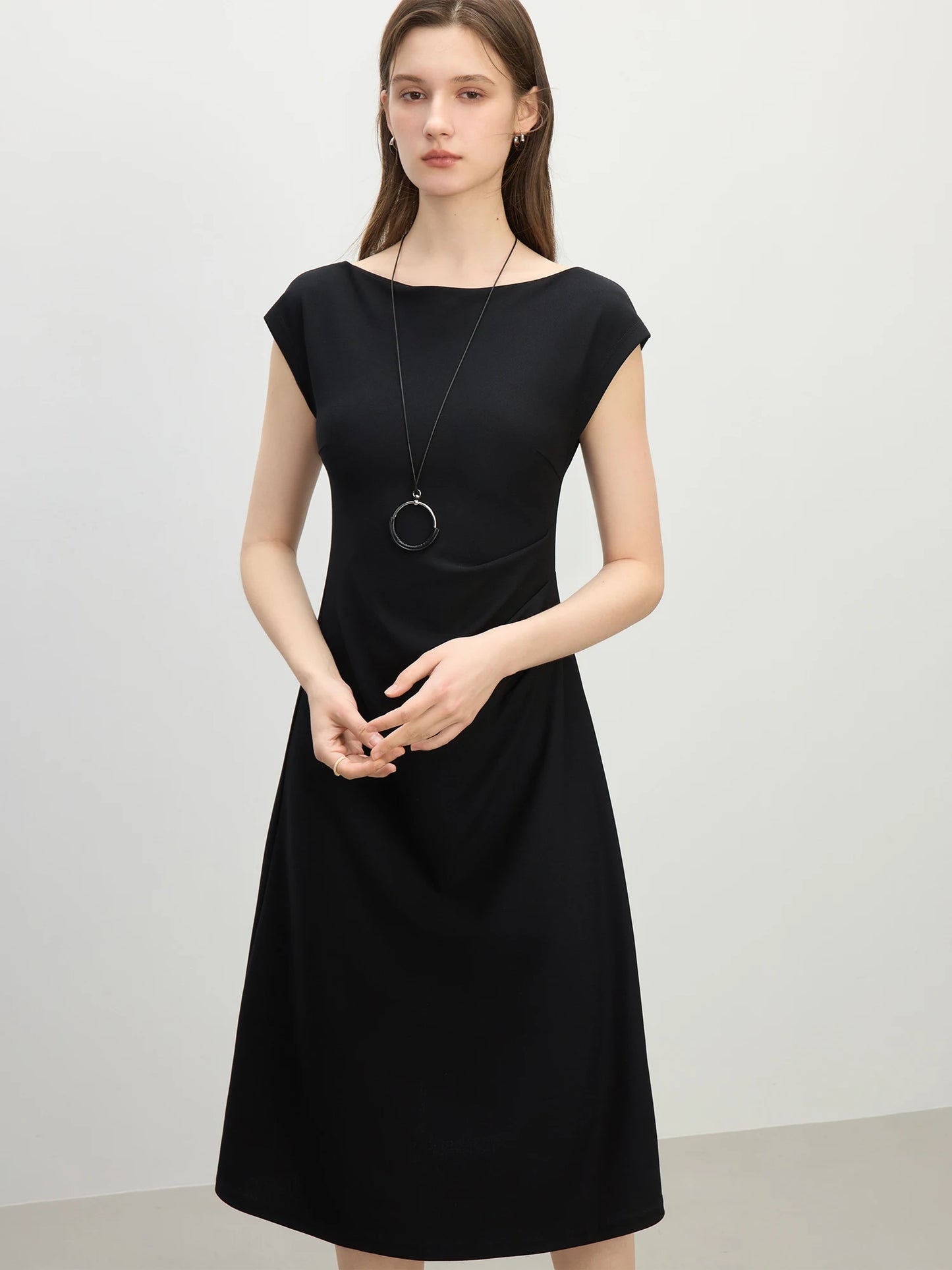 FSLE 2025 Summer Off-Shoulder Sleeveless Dress Designer Belted Waist A-Line Midi French Inspired Chic Outfit Casual Loose Dress