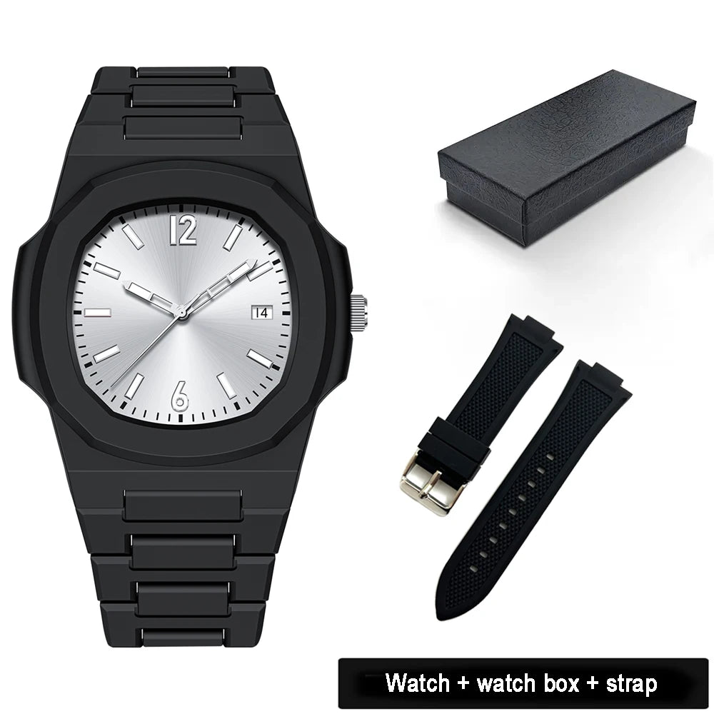 Men's Arabic Numeral Quartz Watch 30-Meter Water Resistance Casual Sports Silicone Wristband Watch Clock Nautilus Design Watch