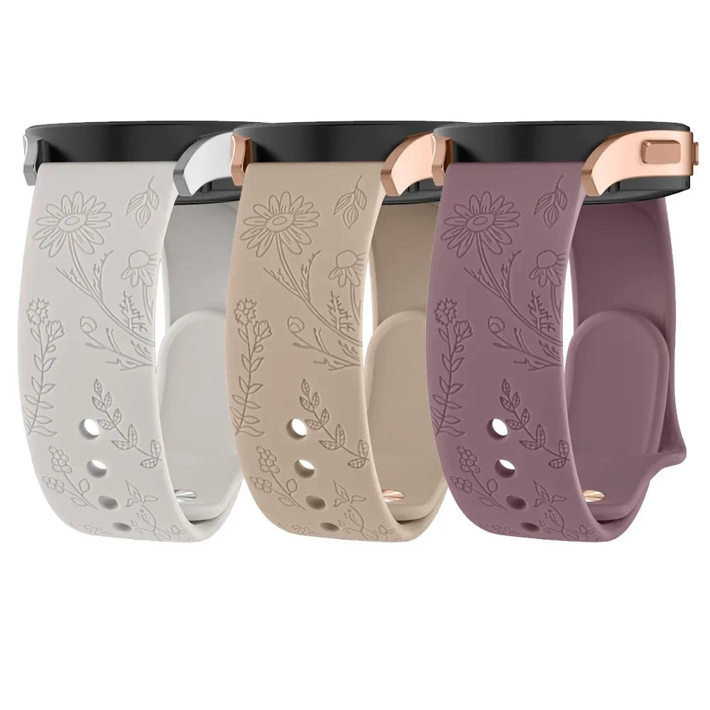 20mm Floral Engraved Band for For Samsung Galaxy Watch 6/5/4/Active 2/5 Pro 45mm 40mm 44mm/Watch 6 4 Classic/Watch 3 41mm Strap