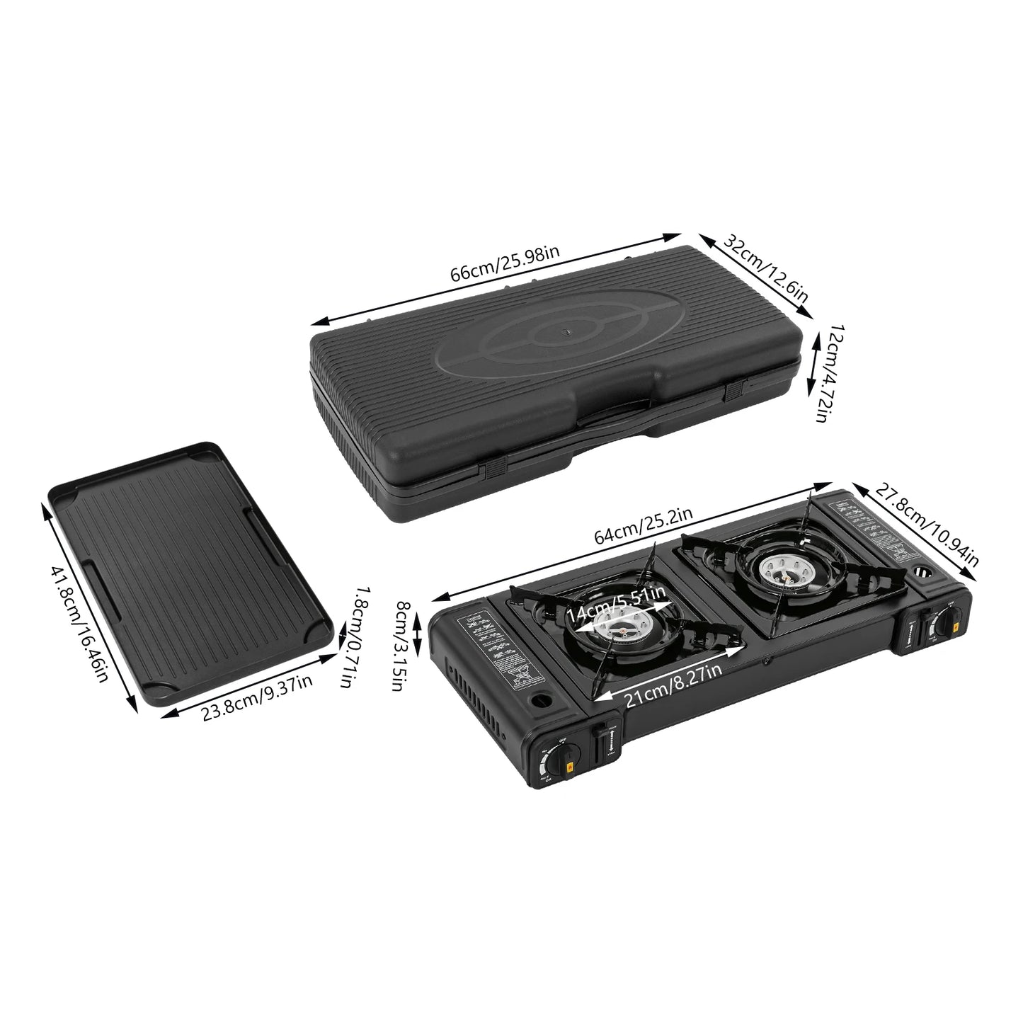 Propane Camping Stove with Dual Burners, Grill Tray, Adjustable Temperature for Outdoor Cooking, Boiling, and Grilling