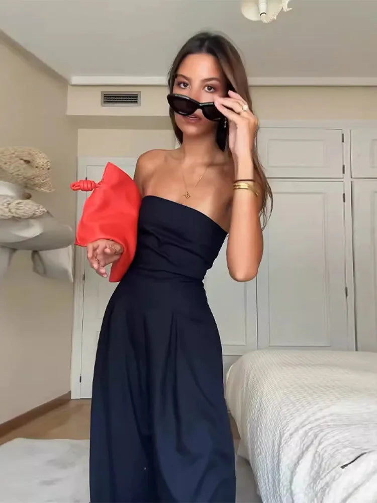 Backless Off-Shoulder Jumpsuit – Wide-Leg High Waist Summer Romper for Women