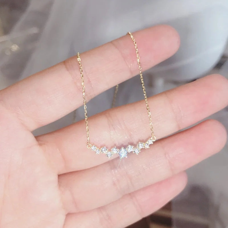 925 Sterling Silver 18k Gold Plated Necklace Moon Sparkling Zircon Clavicle Choker for Women Wedding Fine Jewelry Collares