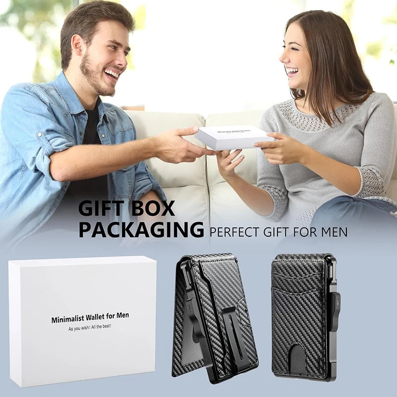 YATBEST Men's Card Bag Ultra-Thin With Wallet Metal Aluminum Box Credit Card Bag RFID Anti-Theft Brush Automatic Pop-Up Wallet