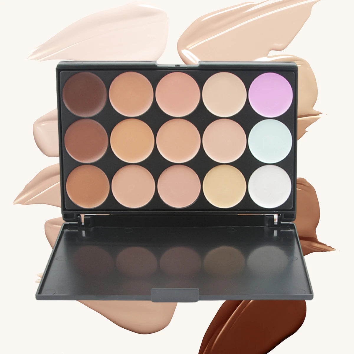 2pcs 15-color Professional Concealer with Brush,Face Makeup and Contouring Dark Circles Acne Mark Brightening Waterproof Sweat