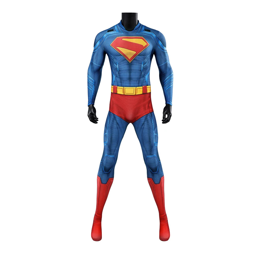 Hero Zentai Man Clark Kent Disguise Super High Quality Halloween Cosplay Costume Bodysuit with Red Cloak 3D Printed Kent Outfit