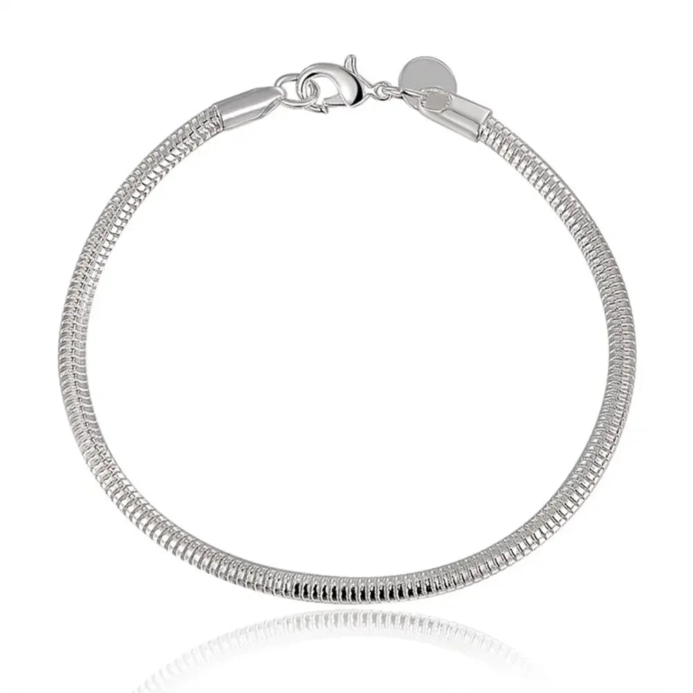 925 Sterling Silver 3mm Snake Chain 8 inches Basis Bracelet For Woman Charm Wedding Engagement Fashion Party Jewelry