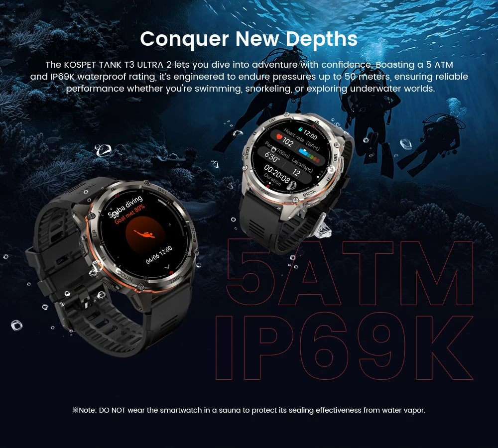 KOSPET TANK T3 Ultra 2 GPS Smart Watch For Men Smartwatch Compass Altimeter Barometric 5ATM IP69K Waterproof AMOLED Mens Watches