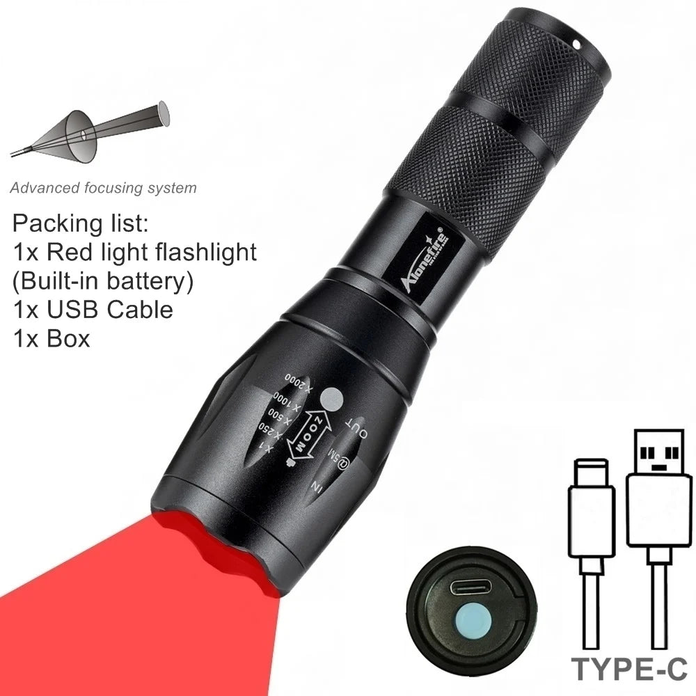 Zoom Red/Green/Blue light LED Flashlight USB Rechargeable Outdoor Hunting beekeeping Fishing Hiking Travel Camping Lamp Torch