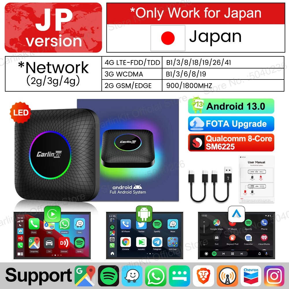 128GB CarlinKit LED Wireless CarPlay Android Auto Box CarPlay Ai Box Android 13 Video Playback Split Screen Qualcomm 8cores FOTA