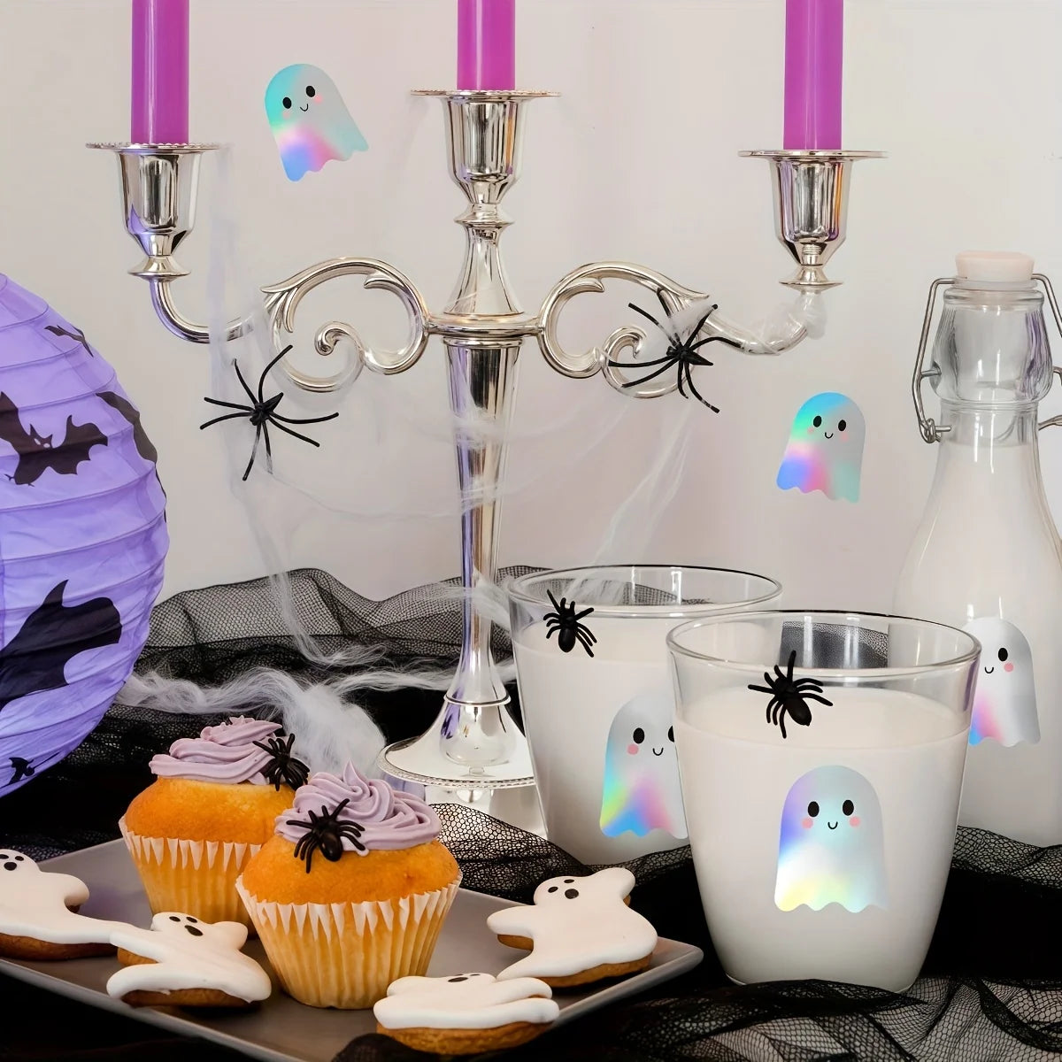 1roll/500pcs Cute Laser Ghost Stickers,Cute Ghost Sealing Stickers, Self-Adhesive Paper,Halloween Halloween Decorations Stickers