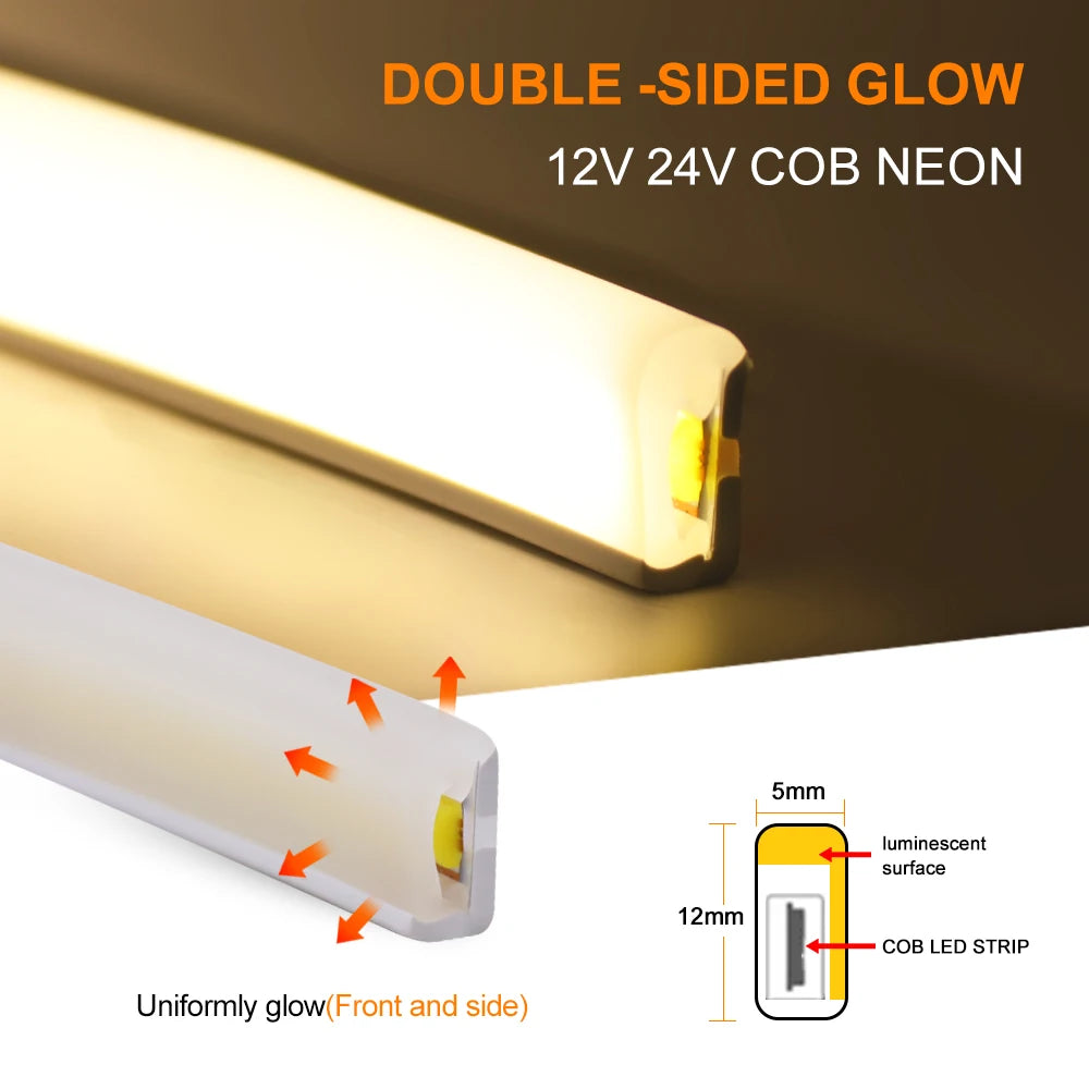 COB LED Strip Light – Dual Glow, Waterproof & Flexible (12V/24V)
