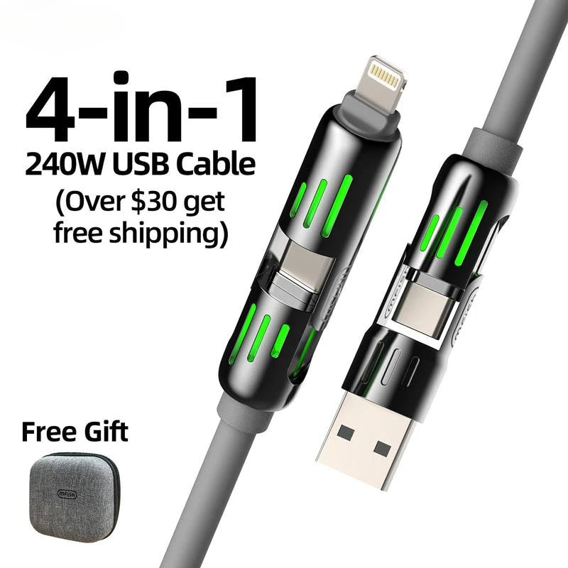 4-in-1 Fast Charging Cable 240W – USB-C, Lightning, USB-A