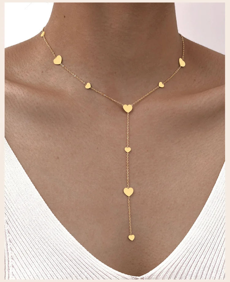 Gold Heart Lariat Y Necklace – Dainty Layered Jewelry