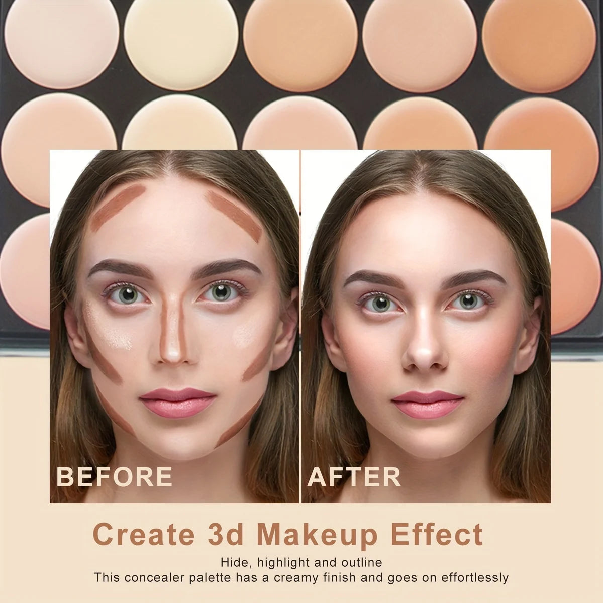 2pcs 15-color Professional Concealer with Brush,Face Makeup and Contouring Dark Circles Acne Mark Brightening Waterproof Sweat