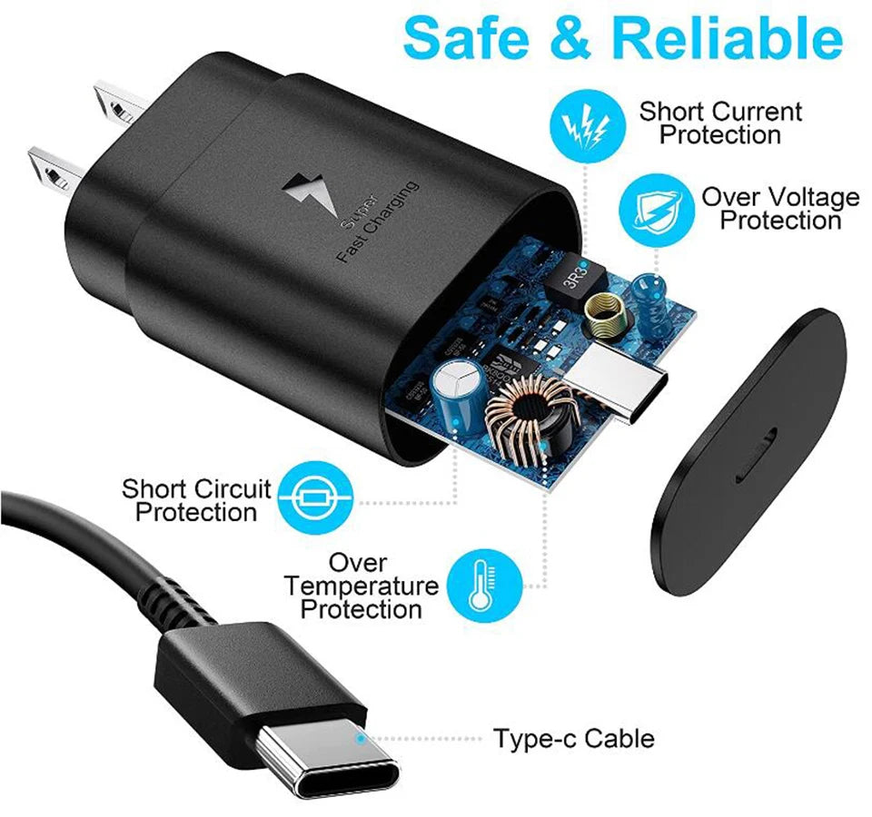 Ep-Ta800 Samsung 25w Pd Supercharger Usbc Charger Adaptador Galaxy S25 S24 FE S23 S22 S21 A54 A34 M54 Type C Fast Charging Cable