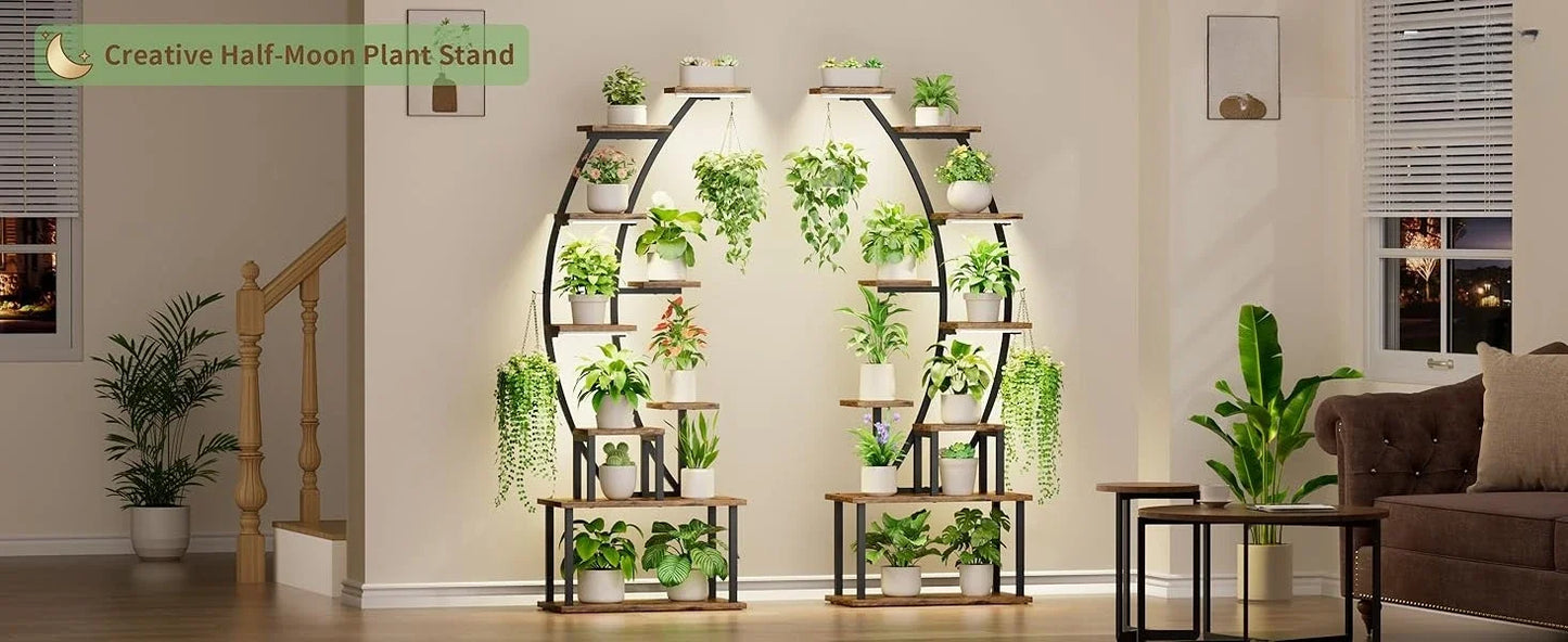 64" Indoor Plant Stand with Grow Lights – 9-Tier Metal Shelf for Multiple Plants & Hanging Pots