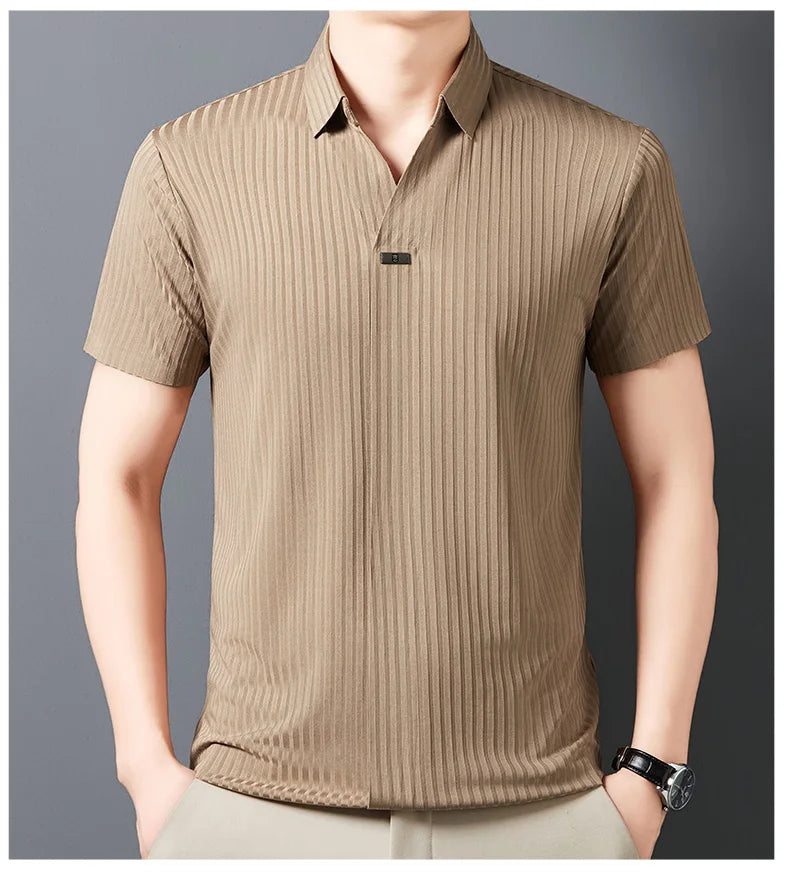 Men’s Breathable Ice Silk Stripe Polo Shirt – Summer Casual