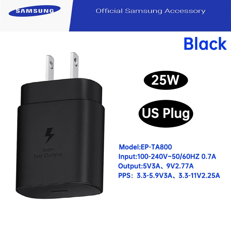 Ep-Ta800 Samsung 25w Pd Supercharger Usbc Charger Adaptador Galaxy S25 S24 FE S23 S22 S21 A54 A34 M54 Type C Fast Charging Cable
