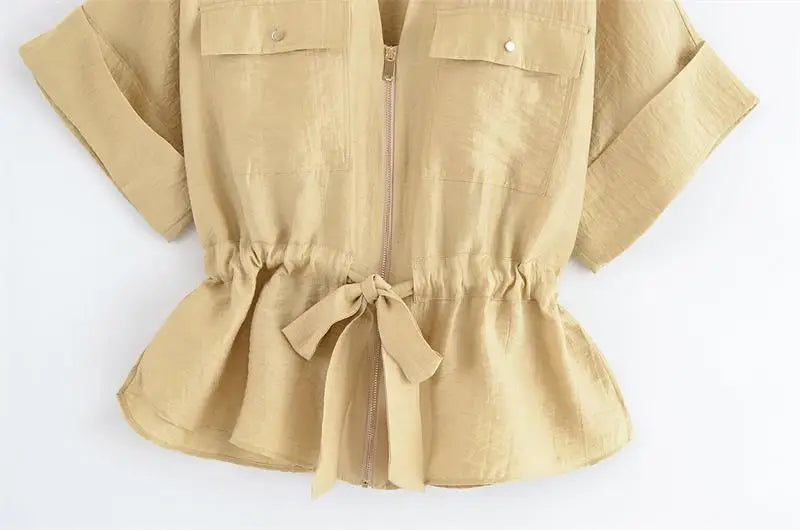Women’s Summer 2-Piece Set – Loose Shirt & High-Waist Pants