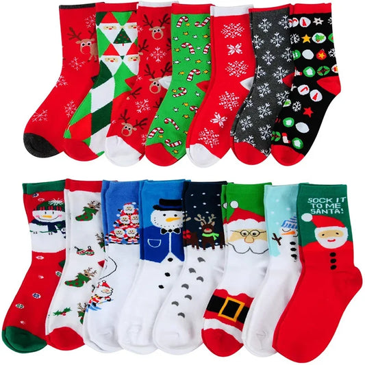 5 Pairs Men/Women Cotton Cartoon Christmas Socks Cute Santa Claus Elk Snow Funny Sock Happy Winter New Year Socks Christmas Gift