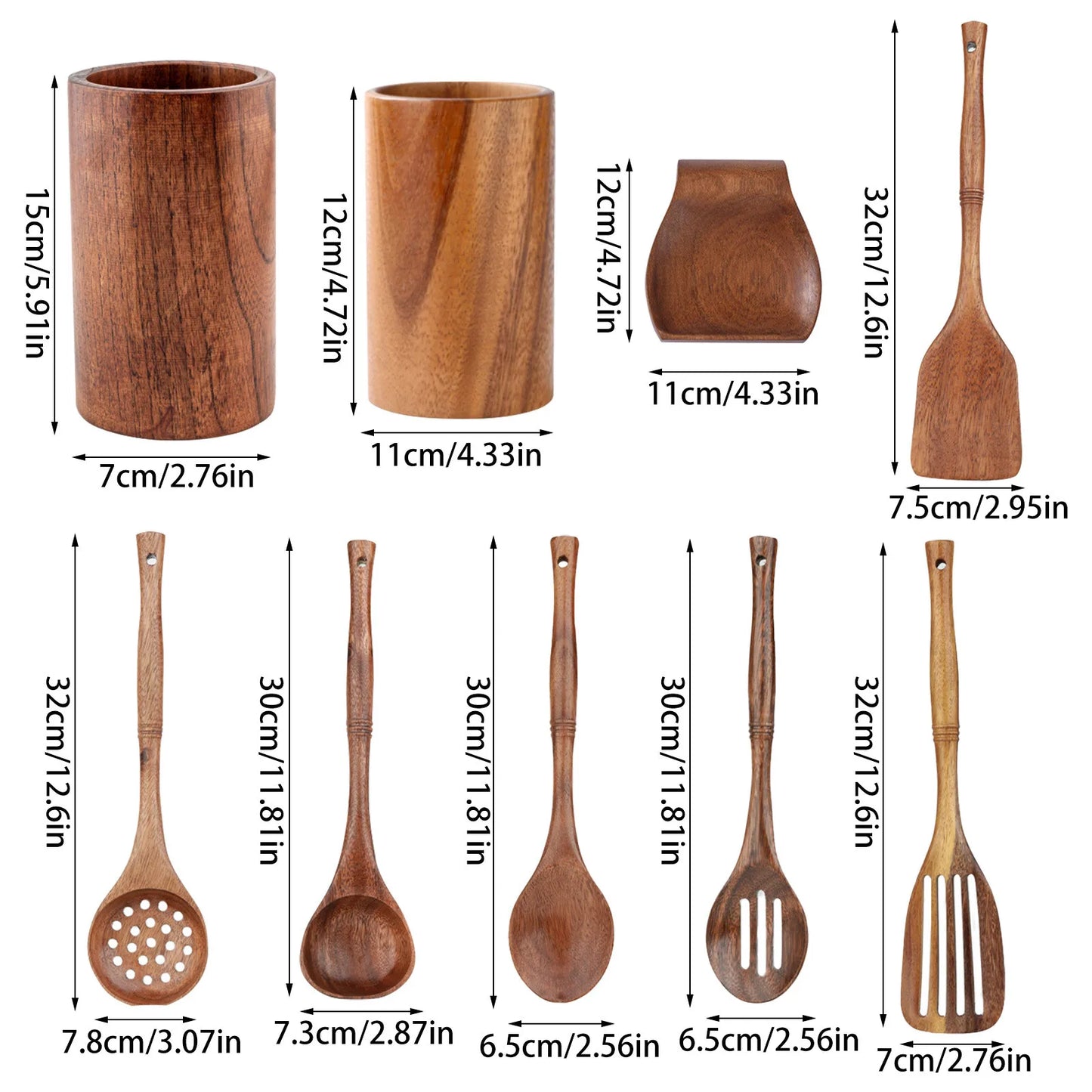 Wooden Kitchenware Cooking Utensils Set Non-stick Cookware Spatula Shovel Natural Teak Wooden Kitchen Cooking Tool Set 2025
