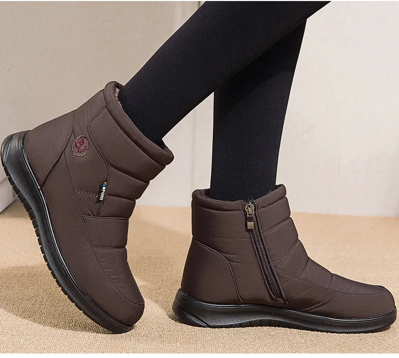 Women's Boots 2025 Winter Shoes For Women Ankle Boots Warm Fur Botas Mujer Waterproof Low Heels Snow Boots Winter Flat Shoes