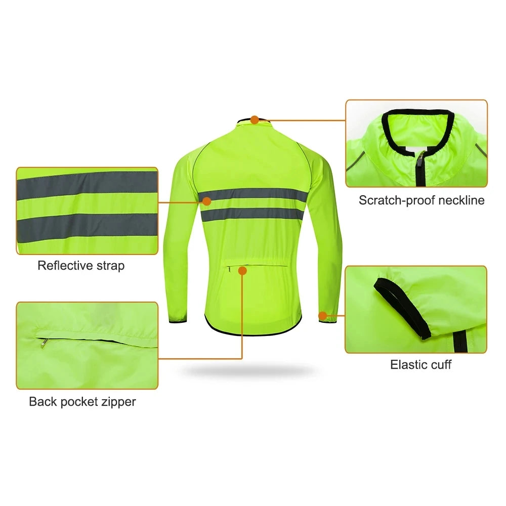 WOSAWE Ultralight Men's Cycling Windbreaker Reflective Jacket Windproof Bike Jacket Water Resistant MTB Road Bicycle Long Jersey