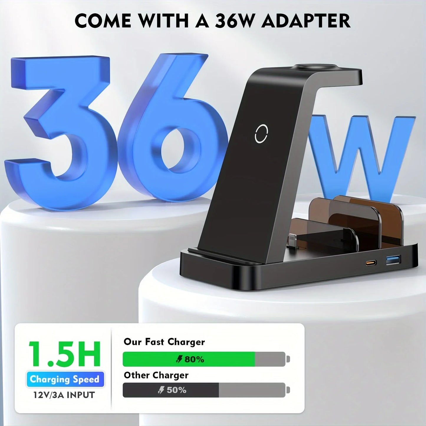 5-in-1 Fast Wireless Charging Station for Multiple Devices for iPhone 15 14 13 12 Pro Max Apple Watch Airpods