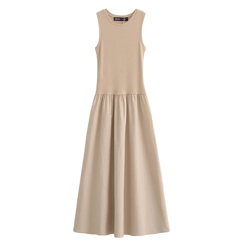 Elegant Khaki Sleeveless Dress for Women – 2025 Casual Chic