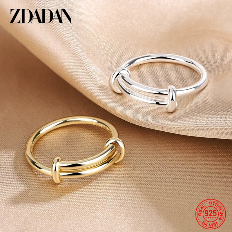 ZDADAN 925 Silver 18K Gold Adjustable Rings For Women Girls Fashion Wedding Jewelry