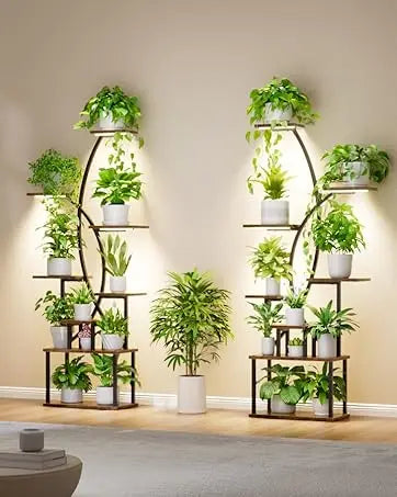8-Tier Indoor Plant Stand with Grow Lights – Tall Metal Shelf for Corners & Living Rooms, Space-Saving Display Rack for Multiple Plants