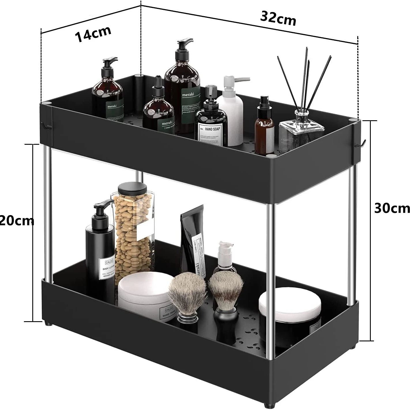 2-Tier Under Sink Organizer with Sliding Drawers & Hooks
