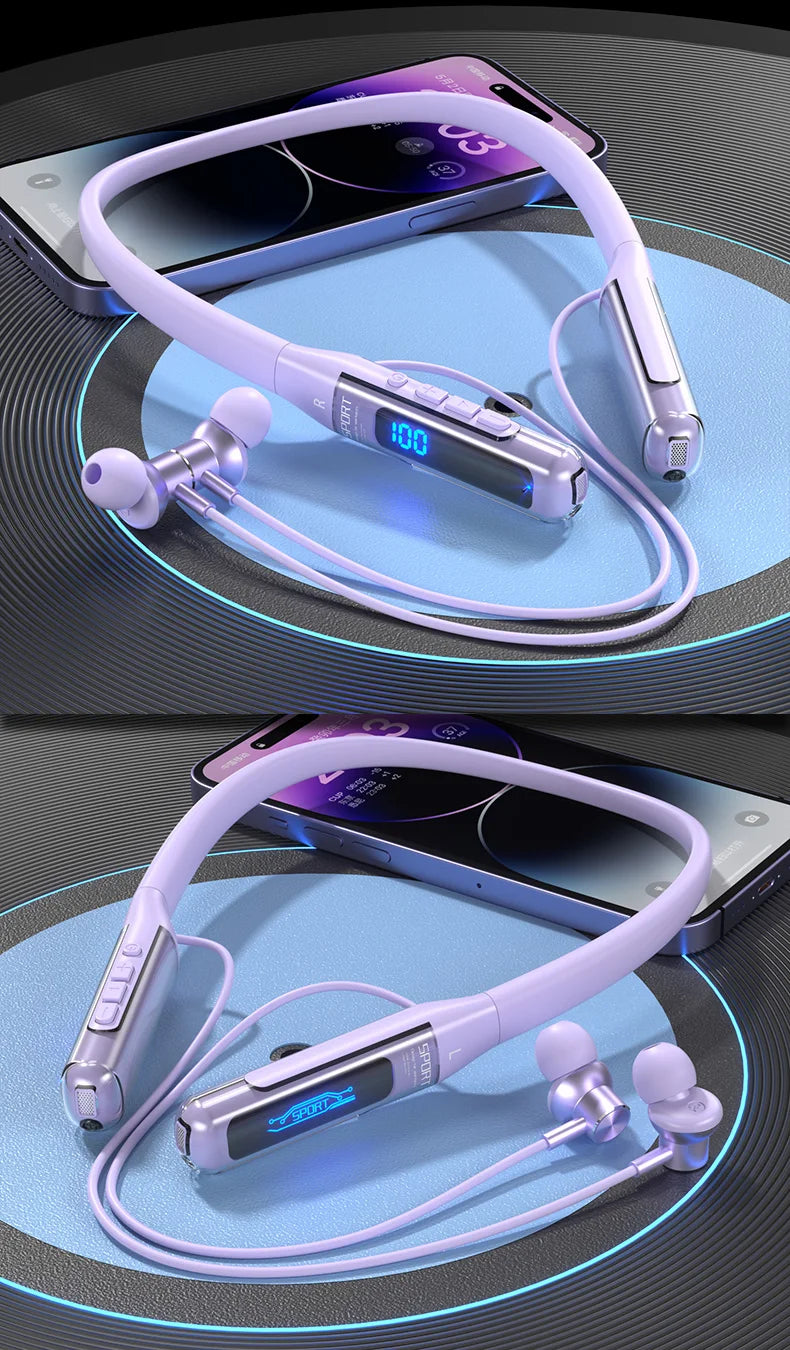 EARDECO Bluetooth 5.3 Neckband Headphones – 80H Battery, Stereo Bass, Mic