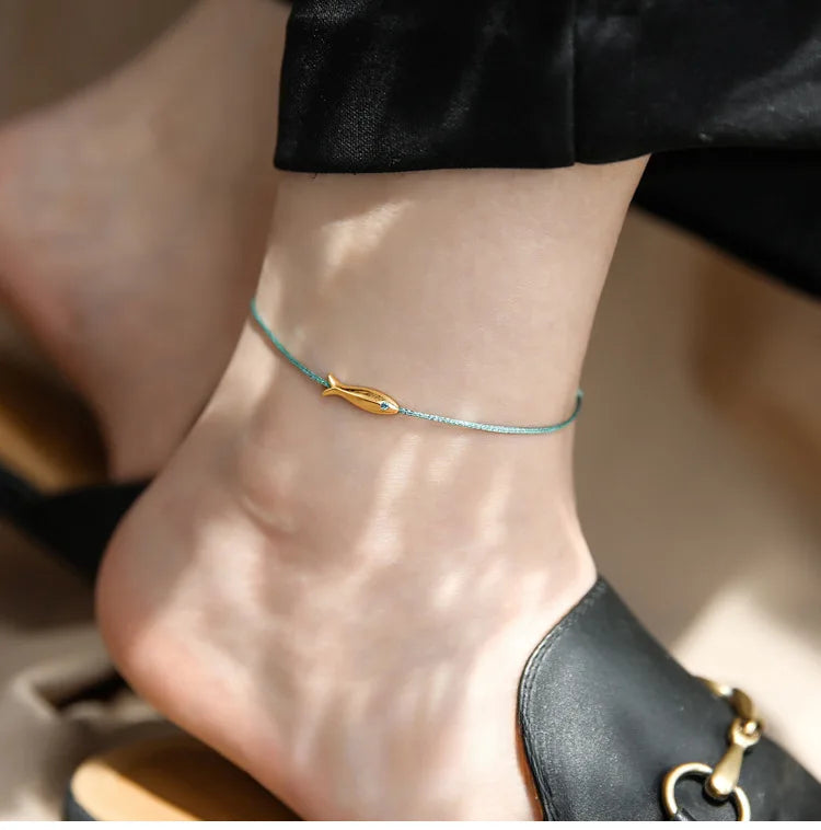 VENTFILLE 925 Sterling Silver Koi Fish Anklet Rope for Women Girl Cute Fashion Summer Jewelry Dropshipping Wholesale