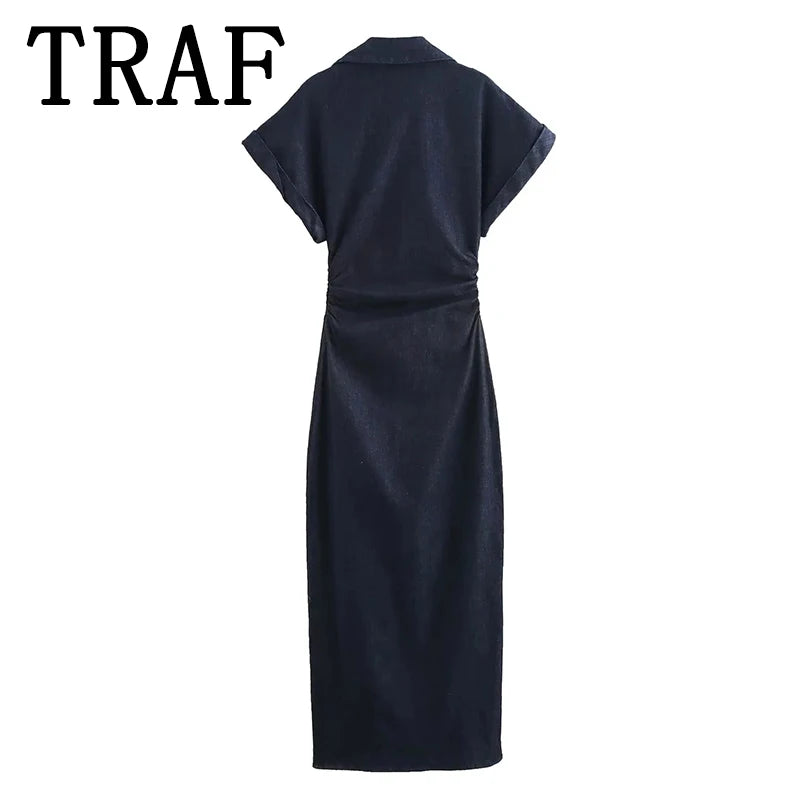 Women’s Denim Midi Dress – Casual A-Line Summer Look
